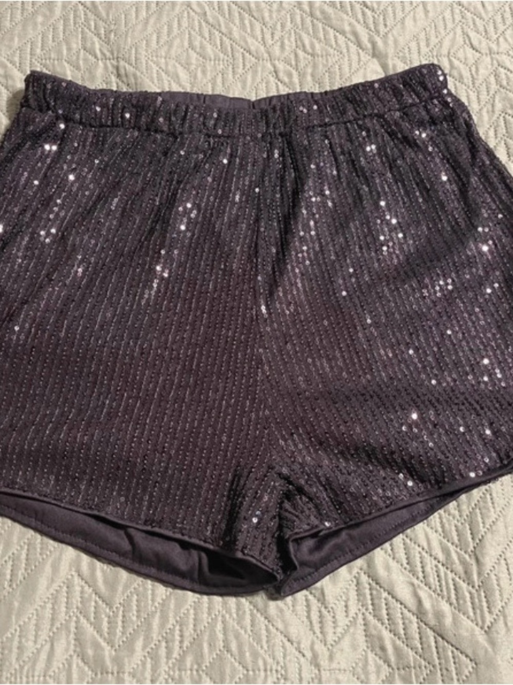 Black Sequin Elastic Shorts